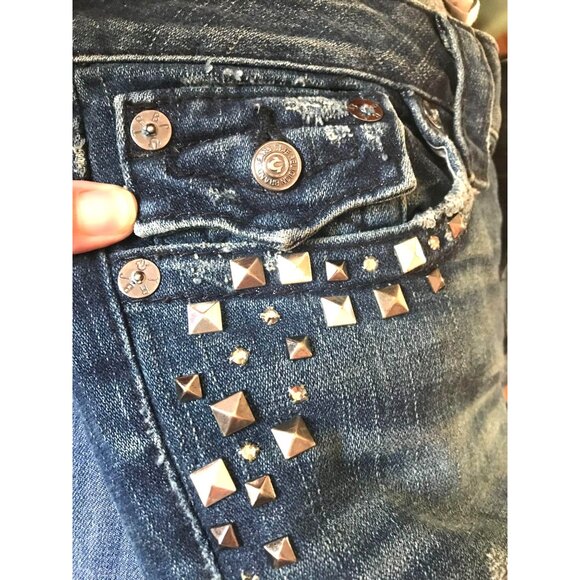 True Religion Becky Flap Bootcut Becca Blue Jeans Embellished Studs Size 28 - Picture 4 of 14
